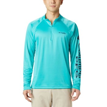 Columbia Pullover Heren, PFG Terminal Tackle 1/4 Zip Tall LichtTurquoise Donkerblauw, 64DCKVZUY